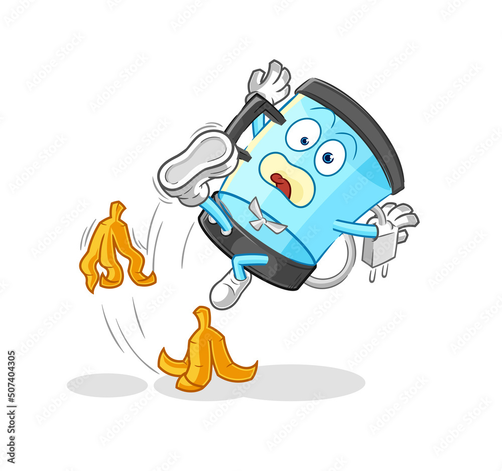 Obraz premium blender slipped on banana. cartoon mascot vector
