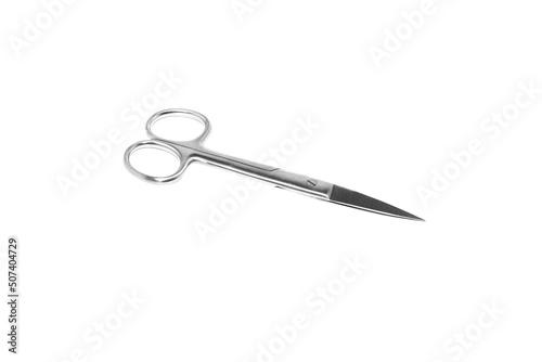 Surgical Scissors deep etched on white background