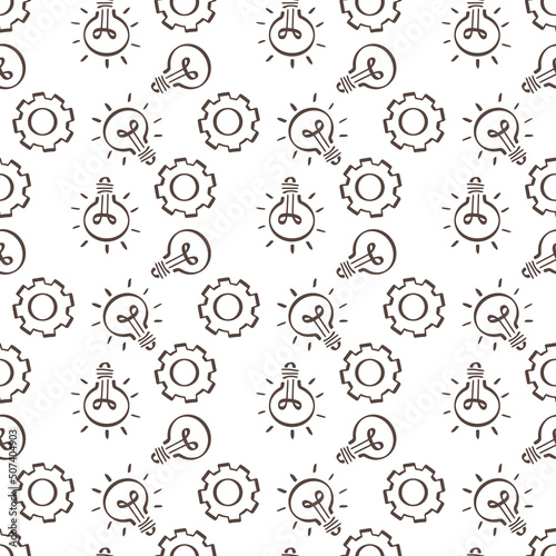 Doodle gear and lamp seamless pattern isolated Hand drawn background vector illustration EPS 10
