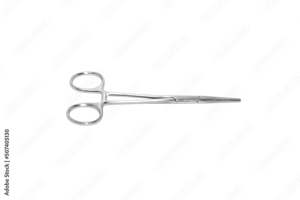 Surgical Clamp Scissors deep etched on white background. Surgical Clamp Scissors deep etched on white background.