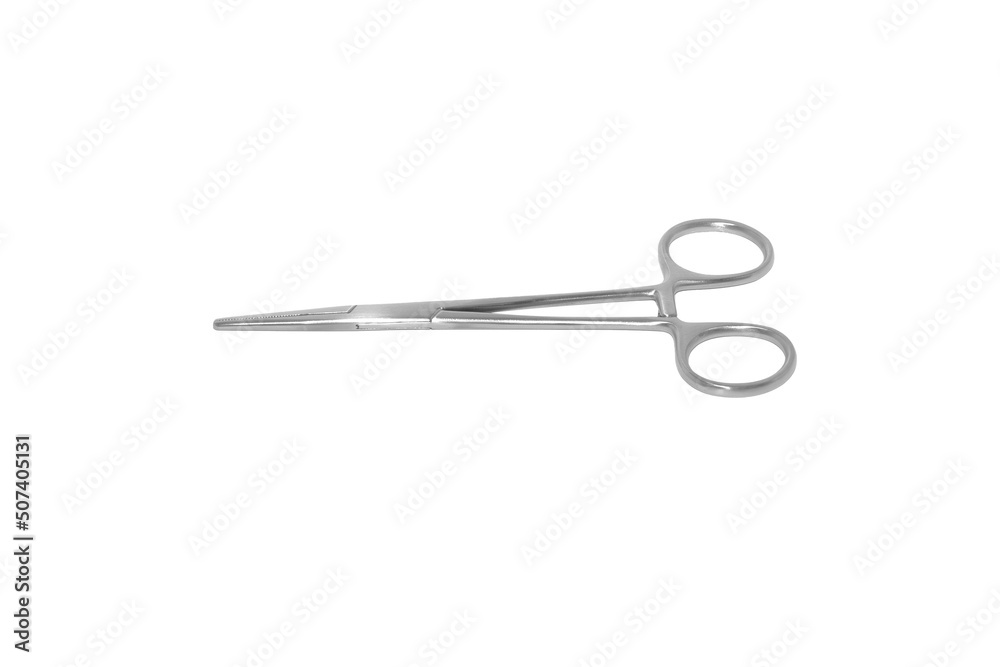 Surgical Clamp Scissors are deep etched on white background Surgical Clamp Scissors are deep etched on white background