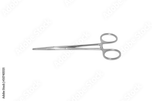 Surgical Clamp Scissors are deep etched on white background