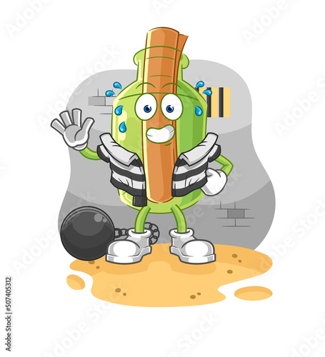 message in a bottle criminal in jail. cartoon character
