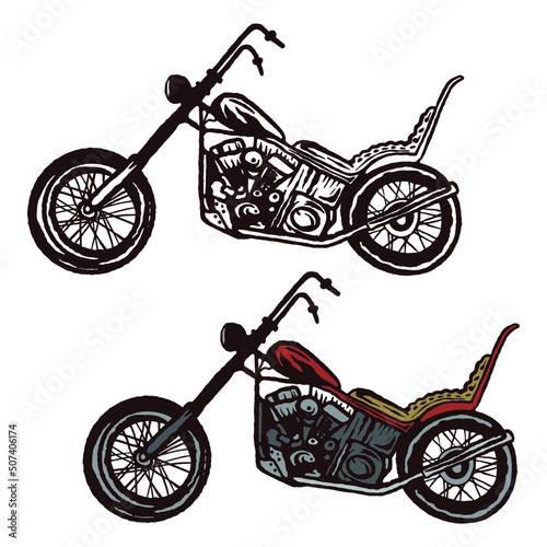Vintage Illustration Chopper Motorcycle