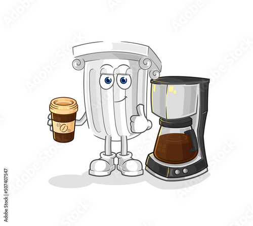 roman pillar drinking coffee illustration. character vector