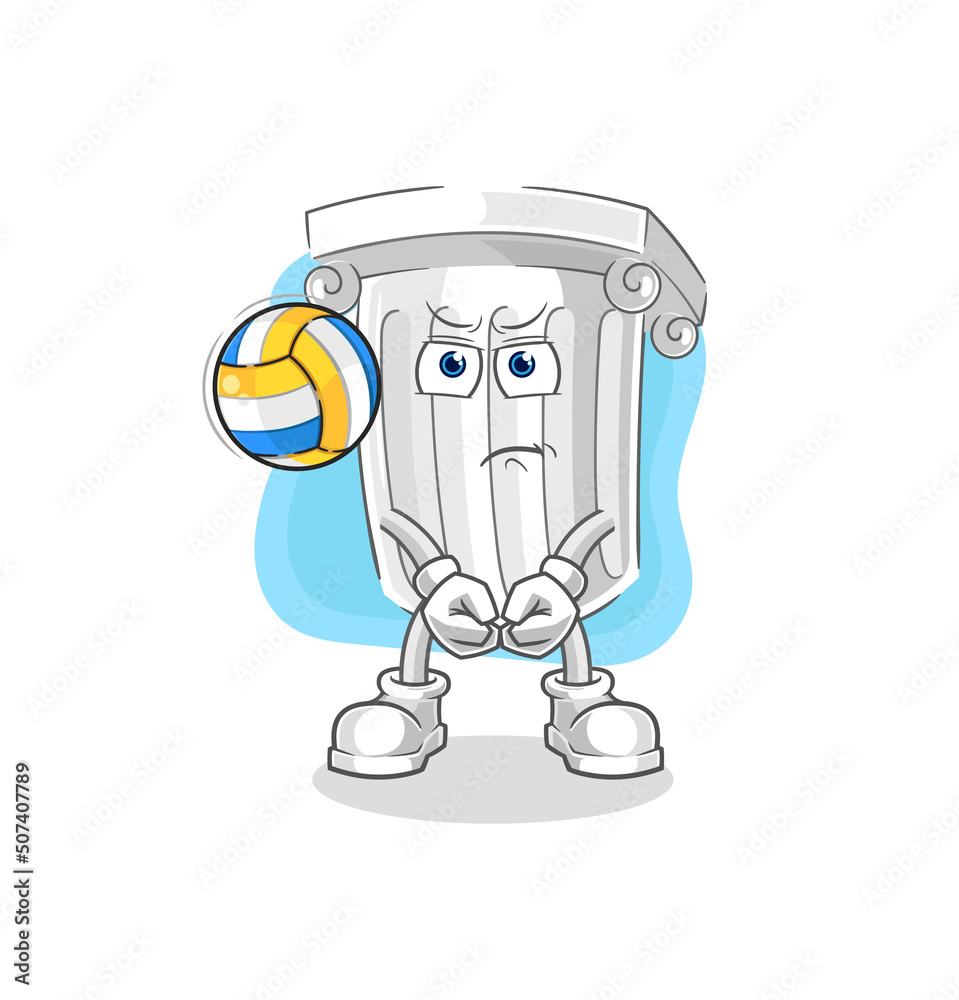 roman pillar play volleyball mascot. cartoon vector