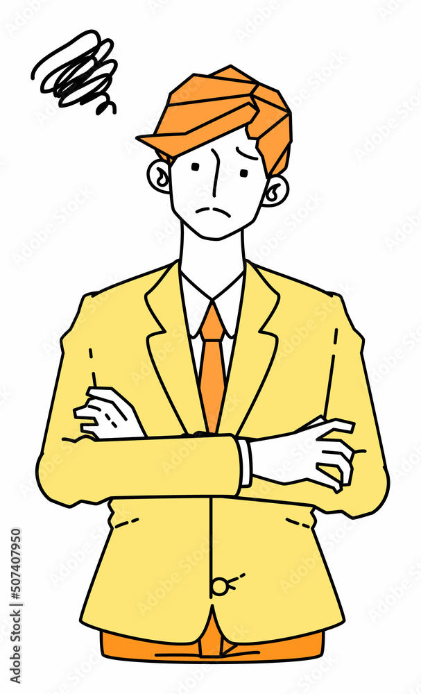 困った顔をしたスーツ姿のビジネスマンの男性のイラスト(バストアップ)