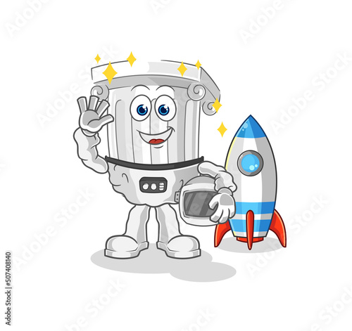 roman pillar astronaut waving character. cartoon mascot vector © dataimasu