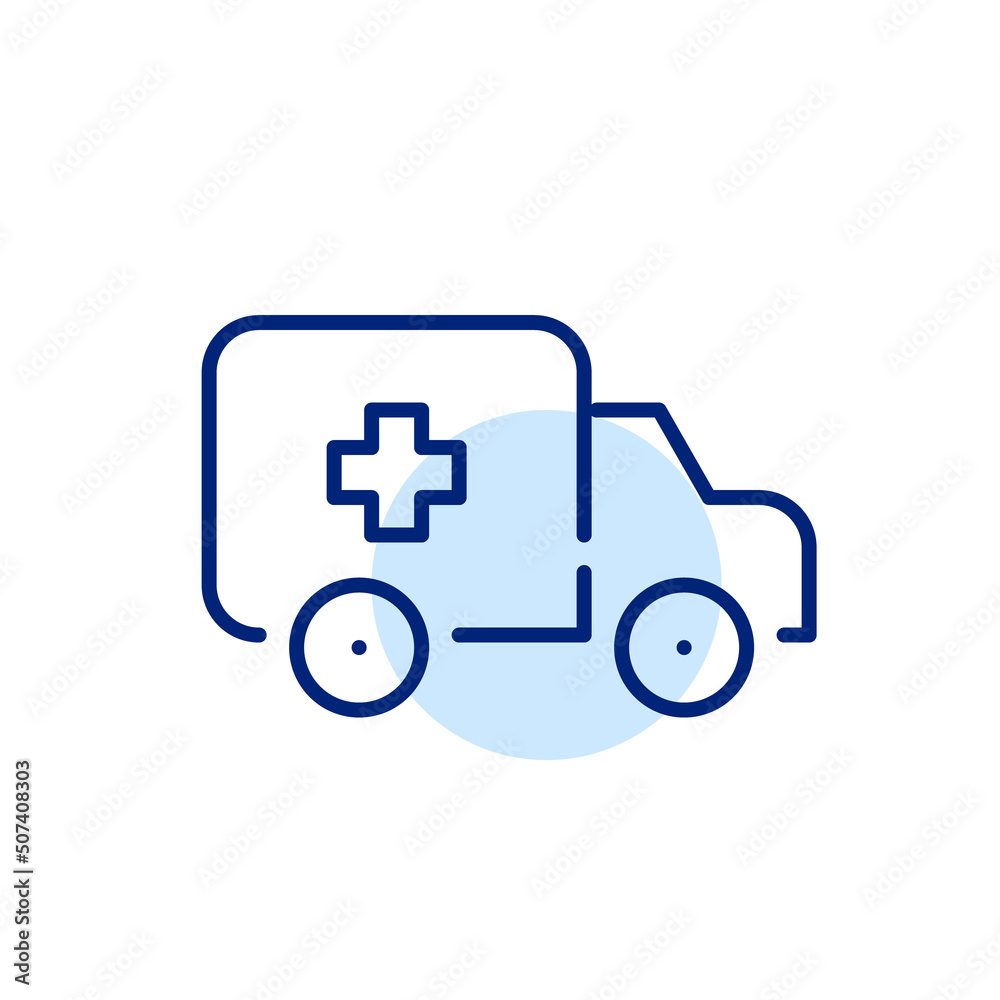 Ambulance truck. Healthcare emergency service. Pixel perfect, editable stroke line art icon Ambulance truck. Healthcare emergency service. Pixel perfect, editable stroke line art icon