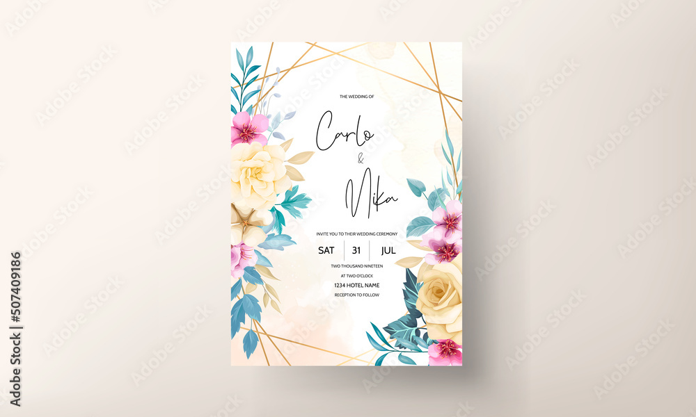 beautiful flower hand drawing wedding invitation template