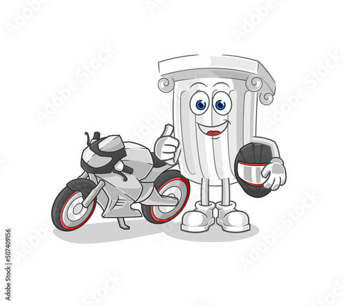 roman pillar racer character. cartoon mascot vector