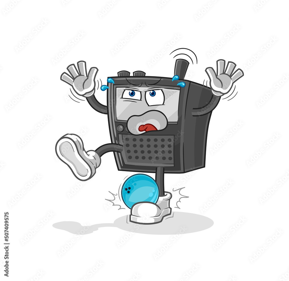 walkie talkie hiten by bowling cartoon. cartoon mascot vector walkie talkie hiten by bowling cartoon. cartoon mascot vector