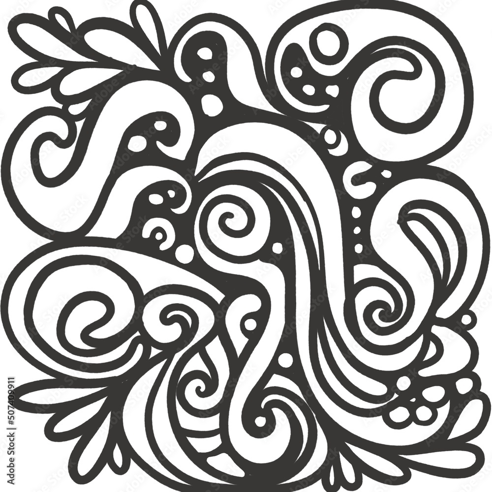 Hand drawn doodle illustration for your design. Black and white pattern. Coloring page. Hand drawn doodle illustration for your design. Black and white pattern. Coloring page.