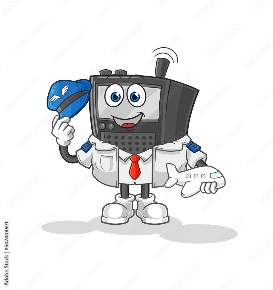 walkie talkie pilot mascot. cartoon vector walkie talkie pilot mascot. cartoon vector