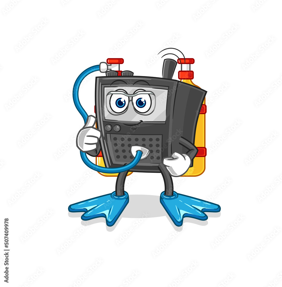 walkie talkie diver cartoon. cartoon mascot vector
