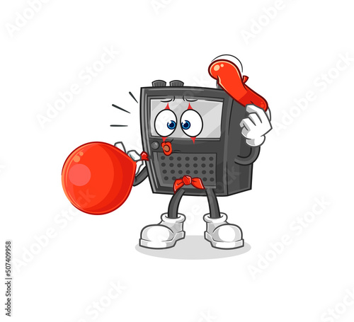 walkie talkie pantomime blowing balloon. cartoon mascot vector