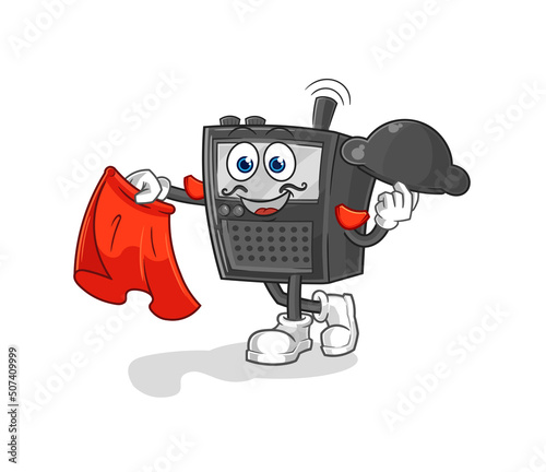 walkie talkie matador with red cloth illustration. character vector
