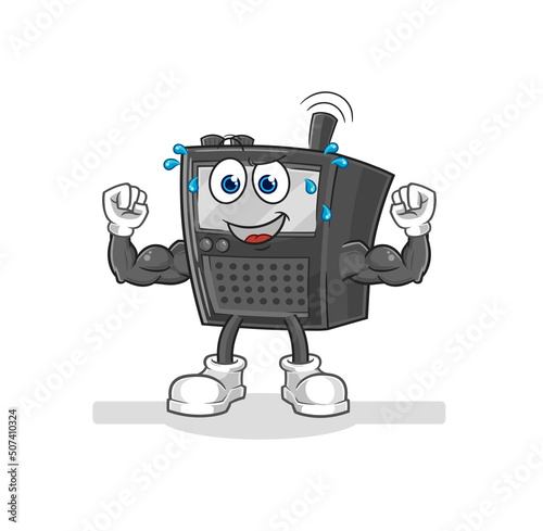 walkie talkie muscular cartoon. cartoon mascot vector