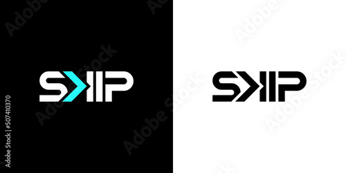 SKIP Letter Typhography Text , with skip button logo design inspiration