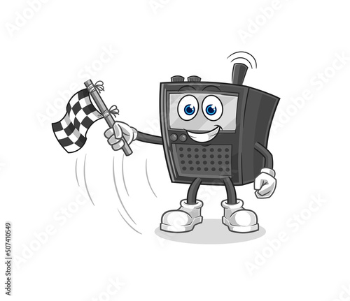 walkie talkie hold finish flag. cartoon mascot vector