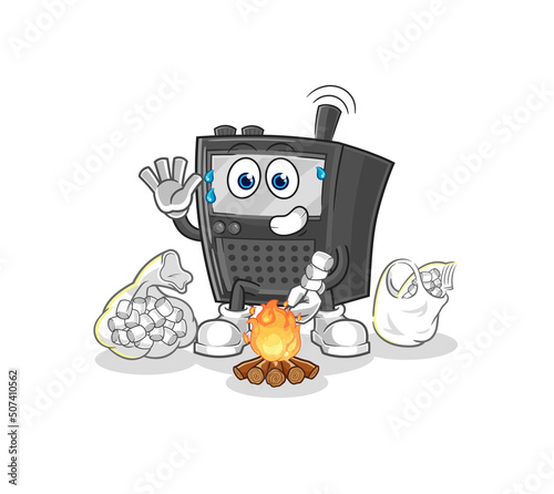 walkie talkie roasting marshmallows. cartoon mascot vector