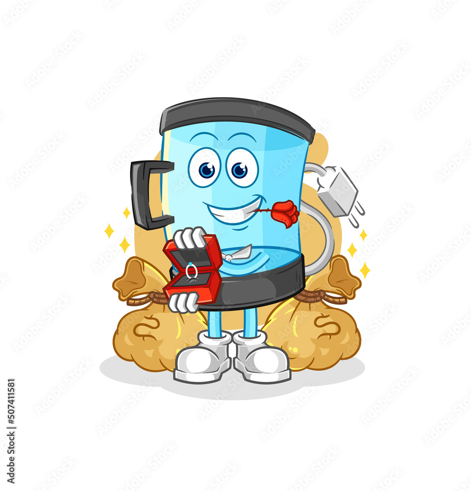 blender propose with ring. cartoon mascot vector