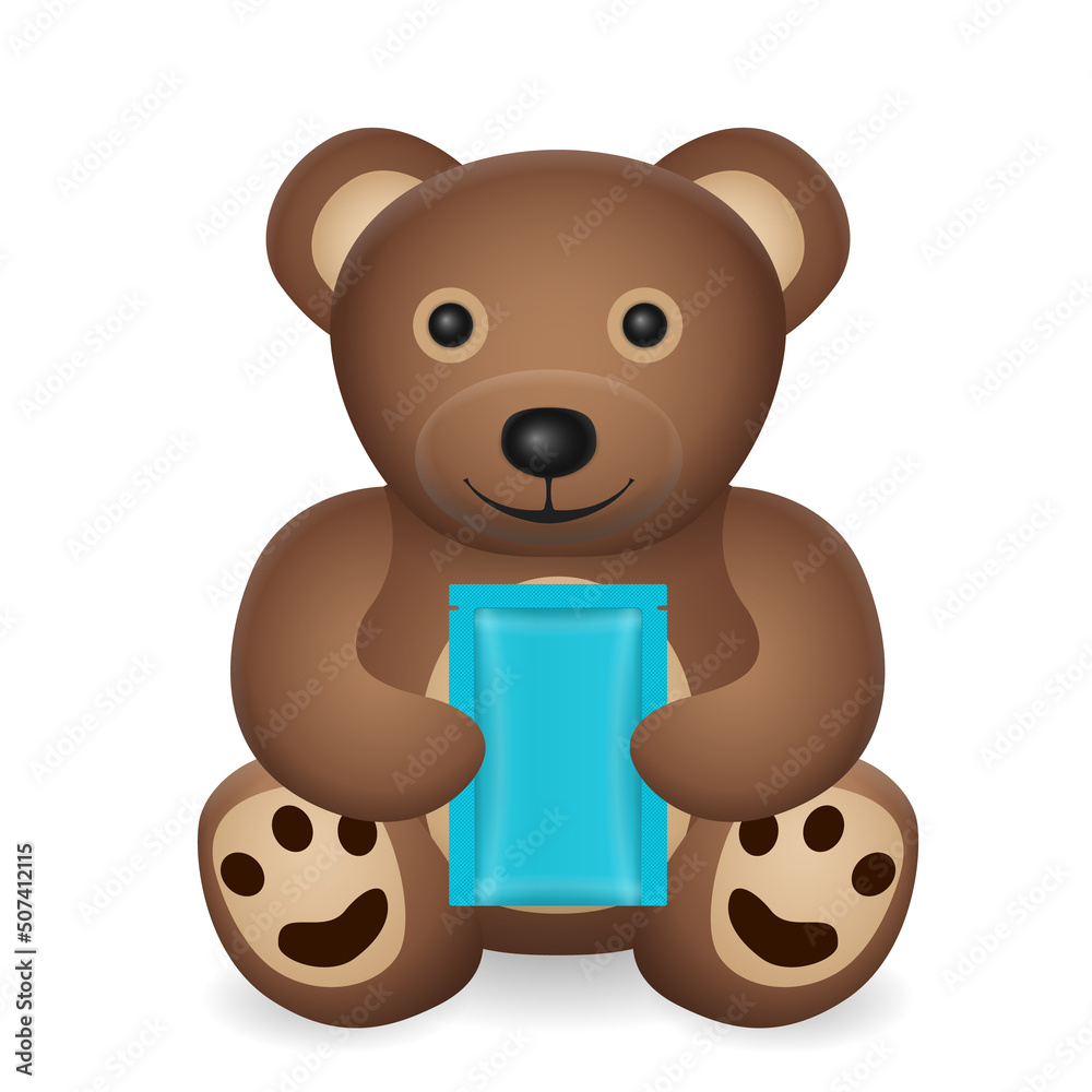 Fototapeta premium Teddy bear with sachet packet