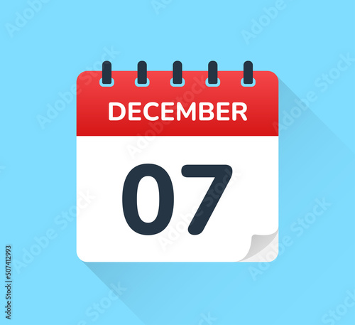 December 7. Vector flat design of daily calendar icon. Date and day of the year.