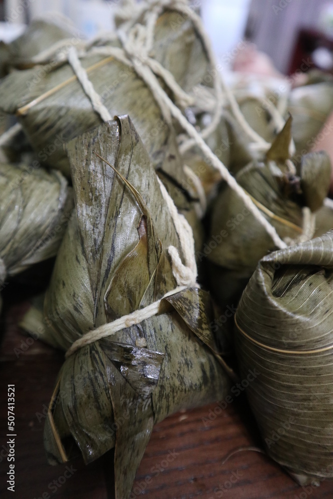 Zongzi is the traditional food made by glutinous rice people eat them at Dragon Boat Festival in Taiwan