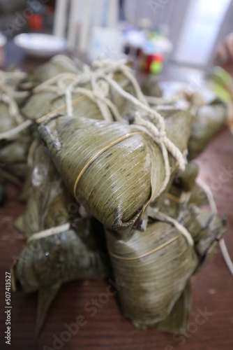 Zongzi is the traditional food made by glutinous rice people eat them at Dragon Boat Festival in Taiwan