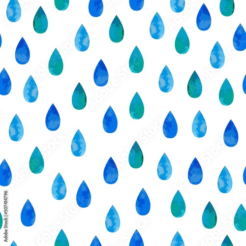 Raindrops Seamless Pattern with Watercolor Blue Texture on White Background. Blue Drops Abstract Pattern for Banner, Poster, Card, Print, Invitation, Scrapbook. Vector EPS 10