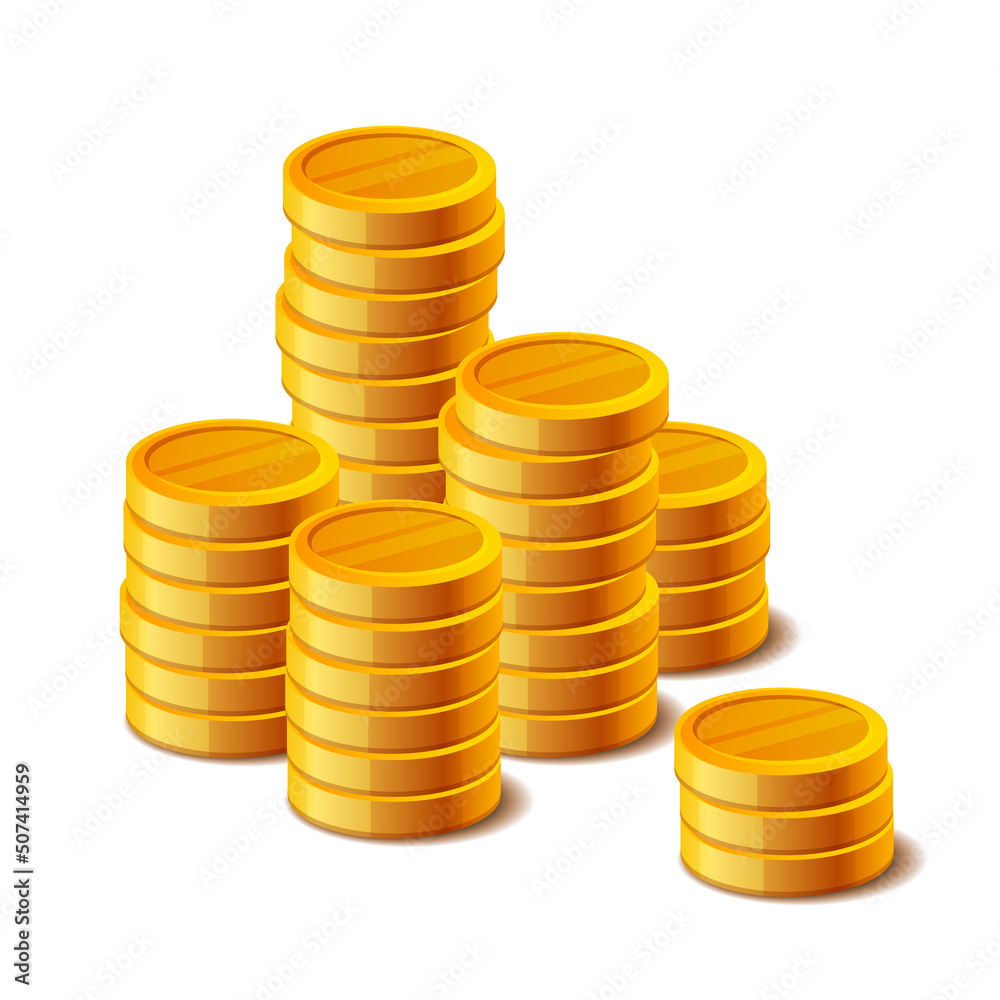 Gold Coins Money in Pile on White Background. Vector Gold Coins Money in Pile on White Background. Vector