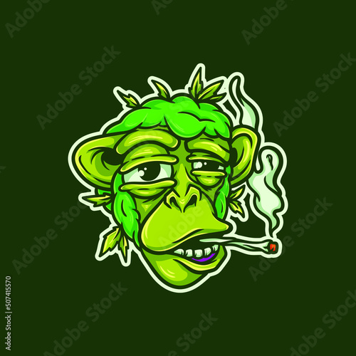 Relax Monkey Weed Head Mascot Character Vector Illustration
