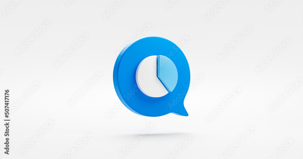 Two section of pie chart 3d icon isolated on white background with blue bubble message graph symbol or business finance diagram marketing data report and growth financial presentation percentage sign. Two section of pie chart 3d icon isolated on white background with blue bubble message graph symbol or business finance diagram marketing data report and growth financial presentation percentage sign.