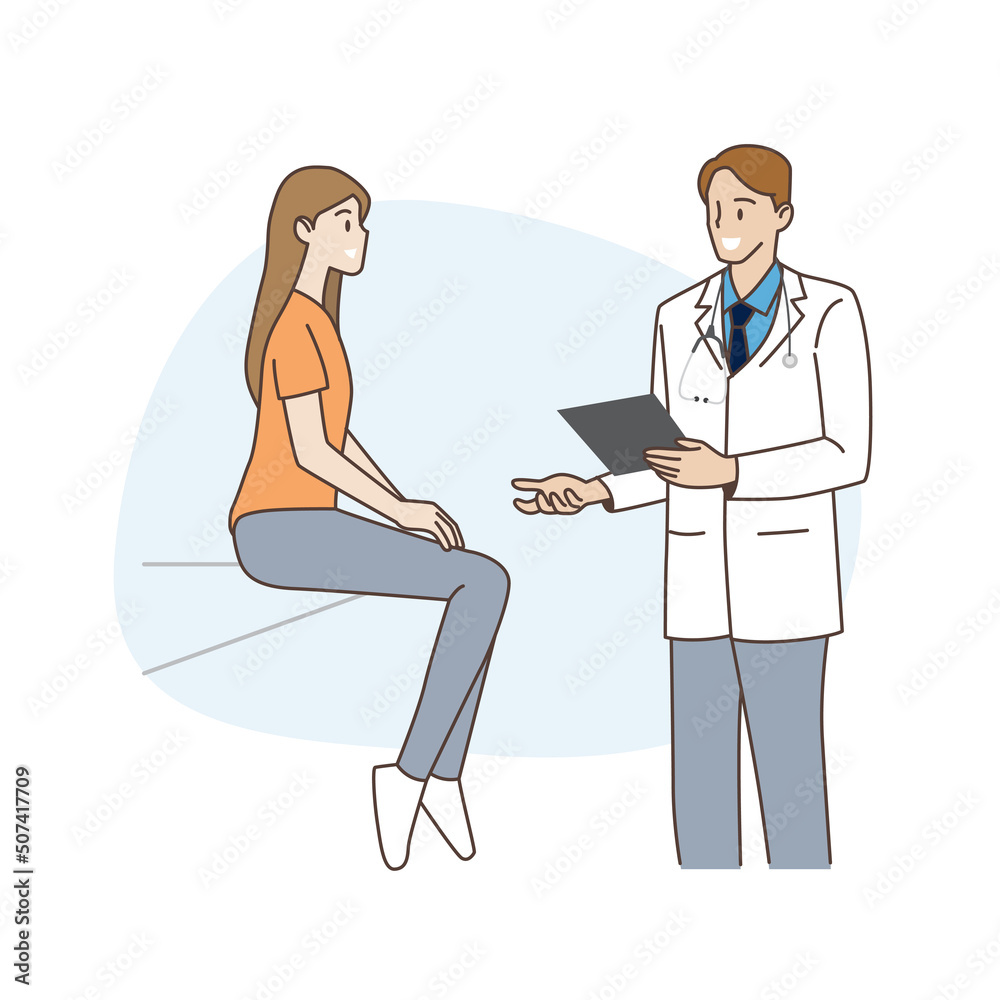 Doctor is taking care of the patient. Healthcare and medical concepts. Hand draw style. Vector illustration. Doctor is taking care of the patient. Healthcare and medical concepts. Hand draw style. Vector illustration.
