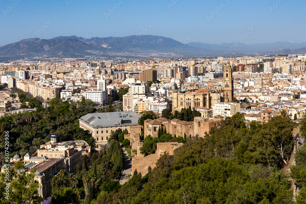 Aerial view of the city of Malaga from one of the city's tourist viewpoints