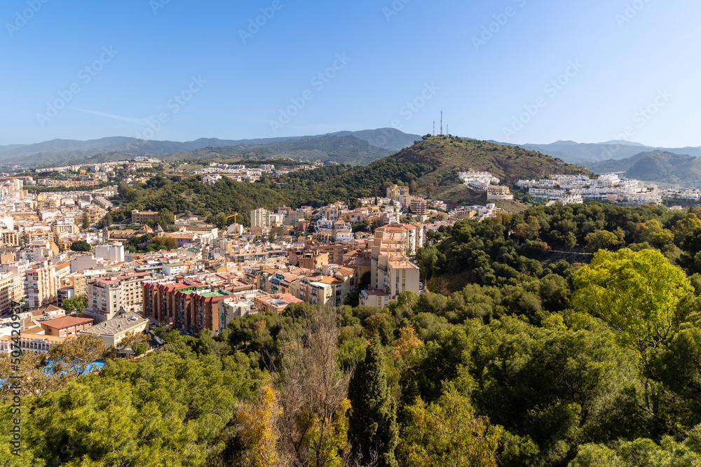 Aerial view of the city of Malaga from one of the city's tourist viewpoints