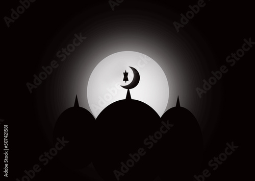 Canvas Print Full moon with three mosque domes and star moon
