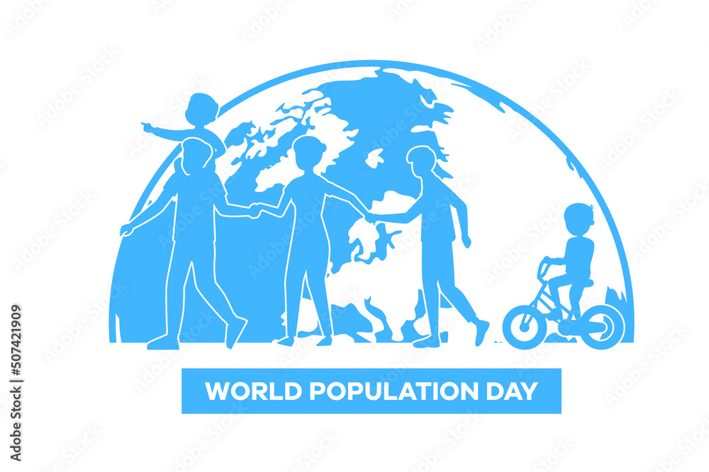 Blue silhouette in World population day. Colored flat graphic vector illustration isolated.