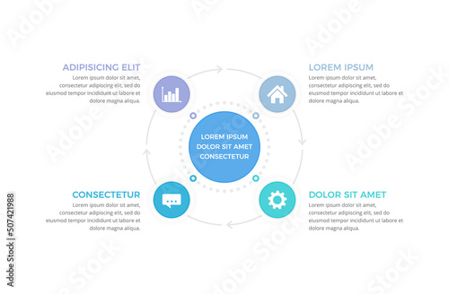 Circle diagram template with four steps or options, process infographics