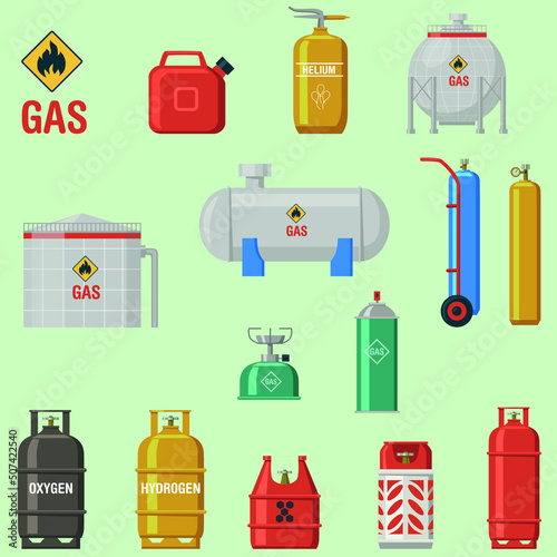 Fuel and gas storage color collection icon set