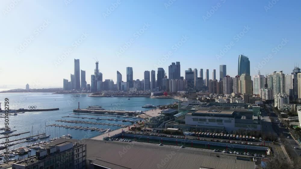 Aerial photography of architectural landscape of Qingdao coastline financial center Aerial photography of architectural landscape of Qingdao coastline financial center
