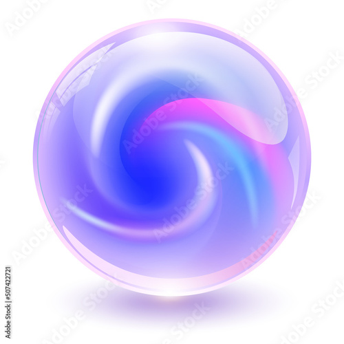 3D crystal, glass sphere with abstract spiral shape inside, interesting marble ball.