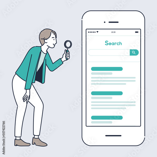 何でもスマホで検索する男のイラスト素材｜mayucolor0