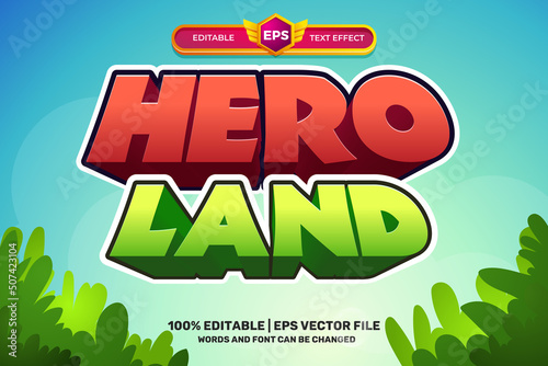 hero land game cartoon Bold 3D Editable text Effect Style