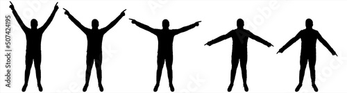 The guy goes in for sports. A group of athletes of the large physique. Morning work-out. One character in different poses - suitable for motion animation. Five black male silhouettes isolated on white