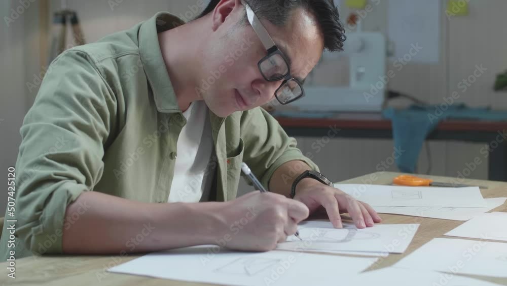 Close Up Of Asian Man Designer Thinking While Sketching Hand Bag On The Layout Bond At The Office
Close Up Of Asian Man Designer Thinking While Sketching Hand Bag On The Layout Bond At The Office