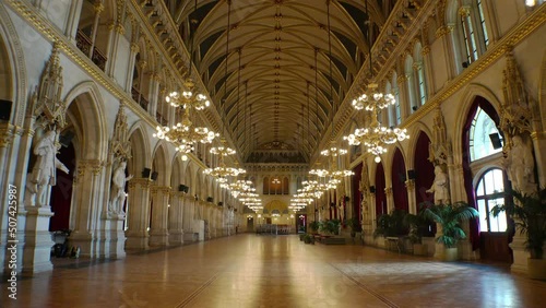 Beautiful halls and interiors of the Old Town Hall. Vienna, Austria.  4K.