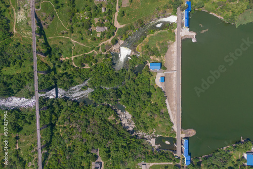 Dam from the height of the Karachunovsky reservoir of Krivoy Rog, Ukraine. photo