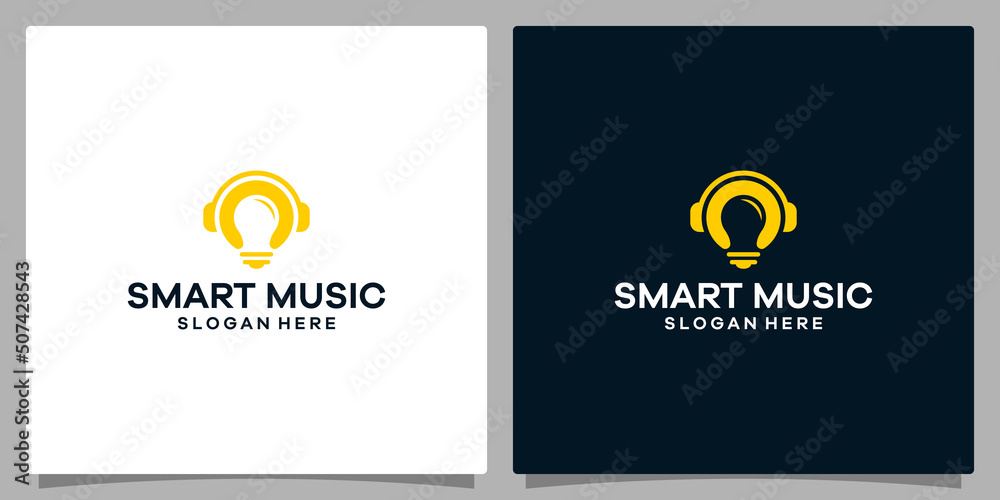 Logo design template Music. Logo headphone with light bulb. Premium vector Logo design template Music. Logo headphone with light bulb. Premium vector